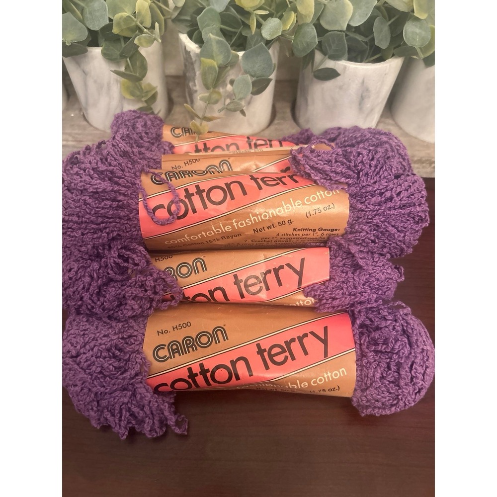 vintage Caron Cotton Terry yarn purple total of 6